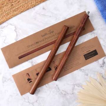 HealthAndYoga™ StretchNHeal Multi-Use Wooden Yoga Stick - Portable Posture Corrector Pole, Stretch and Mobility Stick,Physical Workout Exercise Dowel (Regular - 26")