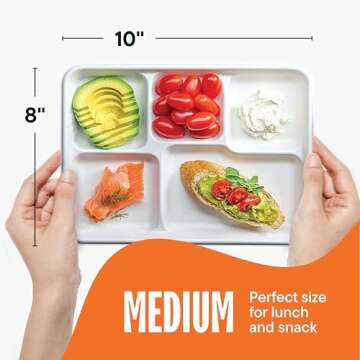 100% Compostable, 5 Compartment, Disposable Paper Plates [125-Pack] - {PFAS Free} - {BPA Certified} - [10 Inch] Heavy Duty Biodegradable Bagasse Sectional Lunch Trays + Dividers - Divided Platter Tray