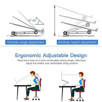 MISOTT Laptop Stand, Ergonomic Adjustable Laptop Stand, 2 in 1 Computer Stand Tablet Stand, Stand for Laptop Compatible with 10-15.6" Laptops and Tablets(Aluminum, Silver)