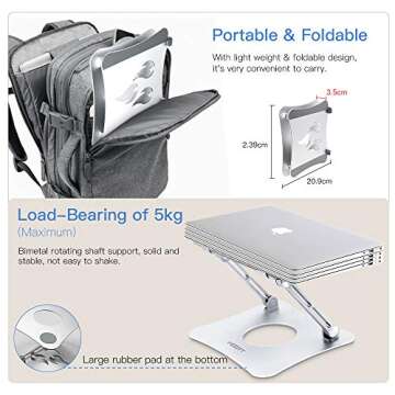 MISOTT Laptop Stand, Ergonomic Adjustable Laptop Stand, 2 in 1 Computer Stand Tablet Stand, Stand for Laptop Compatible with 10-15.6" Laptops and Tablets(Aluminum, Silver)
