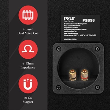 Pyle Slim 400W Subwoofer Box System for Car Truck Audio