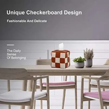 Anhixuse Tissue Box Cover, Square Tissue Box Holder, Modern PU Leather Weave, Stylish Checkerboard Design for Living Room, Decorative Shelf, Bathroom Counter Top, Bedside Table, Desk (Brown)