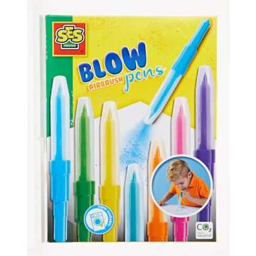 SES Creative 00275 - Blow Airbrush Pens, Set of 7 Color Transition Markers for Kids Creative Drawing