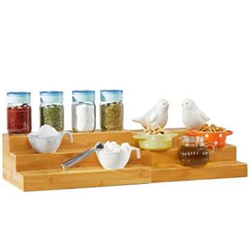 RoyalHouse Bamboo Expandable Spice Rack Organizer - 3-Tier Adjustable for Kitchen and Bathroom