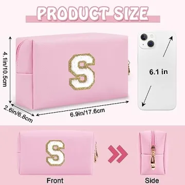 Small Travel Initial Preppy Makeup Bag - Cute Personalized Toiletry Organizer