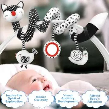 MONSTIME Car Seat Toys Black and White High Contrast Baby Toys for Newborn, Stroller Toys Newborn To...
