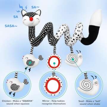 MONSTIME Car Seat Toys Black and White High Contrast Baby Toys for Newborn, Stroller Toys Newborn Toys Infant Toys for 0 3 6 9 12 Months Girls Boys, Baby Toys 0-6 Months for Crib Mobile Best Gift