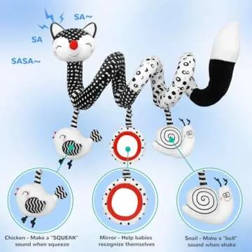 MONSTIME Car Seat Toys Black and White High Contrast Baby Toys for Newborn, Stroller Toys Newborn Toys Infant Toys for 0 3 6 9 12 Months Girls Boys, Baby Toys 0-6 Months for Crib Mobile Best Gift