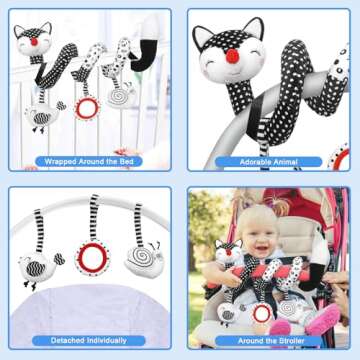 MONSTIME Car Seat Toys Black and White High Contrast Baby Toys for Newborn, Stroller Toys Newborn Toys Infant Toys for 0 3 6 9 12 Months Girls Boys, Baby Toys 0-6 Months for Crib Mobile Best Gift