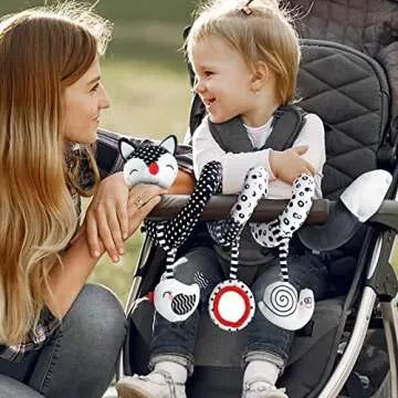 MONSTIME Car Seat Toys Black and White High Contrast Baby Toys for Newborn, Stroller Toys Newborn Toys Infant Toys for 0 3 6 9 12 Months Girls Boys, Baby Toys 0-6 Months for Crib Mobile Best Gift
