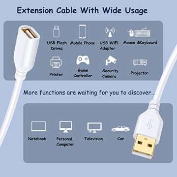 Costyle USB Extension Cable White, 2-Pack 2.0 6ft/2m USB Type A Male to A Female Extension Cord Whit...