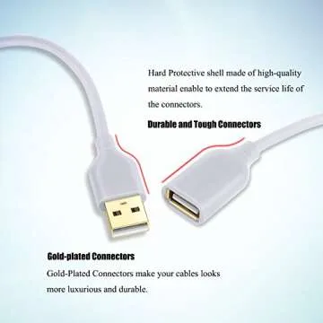 Costyle USB Extension Cable White, 2-Pack 2.0 6ft/2m USB Type A Male to A Female Extension Cord White USB Cable Extender with Gold-Plated Connectors