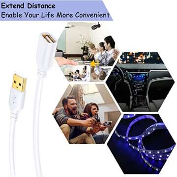 Costyle USB Extension Cable White, 2-Pack 2.0 6ft/2m USB Type A Male to A Female Extension Cord White USB Cable Extender with Gold-Plated Connectors
