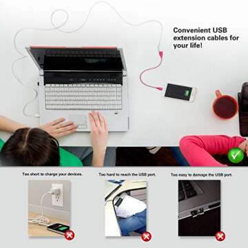 Costyle USB Extension Cable White, 2-Pack 2.0 6ft/2m USB Type A Male to A Female Extension Cord White USB Cable Extender with Gold-Plated Connectors