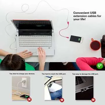 Costyle USB Extension Cable White, 2-Pack 2.0 6ft/2m USB Type A Male to A Female Extension Cord White USB Cable Extender with Gold-Plated Connectors