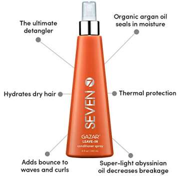 Satara Leave In Conditioner Spray from SEVEN, Detangle and Moisturize, for Curly Hair or Straight Hair, with Organic Argan Oil, Cruelty Free, Sulfate Free, 8 fl. Oz. (Pack of 1 )