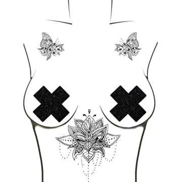 Neva Nude Black Malice Glitter Nipztix Pasties for Raves
