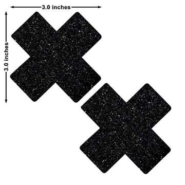 Neva Nude Black Malice Glitter X Factor Nipztix Pasties Nipple Covers for Festivals, Raves, Parties, Lingerie and More, Medical Grade Adhesive, Waterproof and Sweatproof, Made in USA