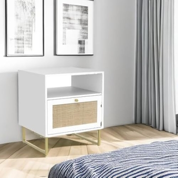 Elegant Nathan James Mina Rattan Accent Table with Storage