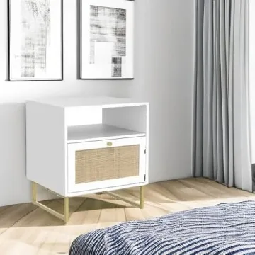 Elegant Nathan James Mina Rattan Accent Table with Storage