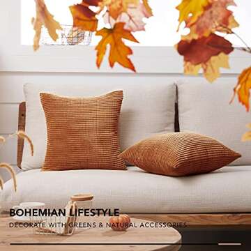 Deconovo Corduroy Throw Pillow Covers, Soft & Decorative Cushion Covers, Machine Washable, Set of 2 for Sofa, Couch, Bedroom & Living Room, Orange, 18x18 Inch