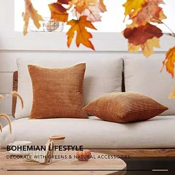 Deconovo Corduroy Throw Pillow Covers, Soft & Decorative Cushion Covers, Machine Washable, Set of 2 for Sofa, Couch, Bedroom & Living Room, Orange, 18x18 Inch