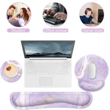 Ergonomic Mouse Pad with Wrist Rest and Keyboard Wrist Rest, Memory Foam Wrist Rest for Computer Keyboard, Easy Typing, Pain Relief, Mouse Pad Wrist Support for Gaming,Office, Laptop, Purple Marble