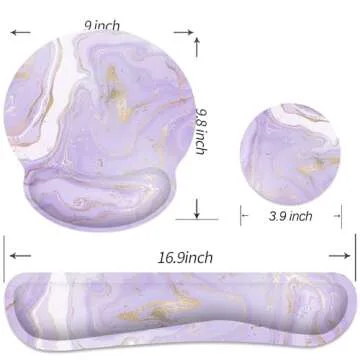 Ergonomic Mouse Pad with Wrist Rest and Keyboard Wrist Rest, Memory Foam Wrist Rest for Computer Keyboard, Easy Typing, Pain Relief, Mouse Pad Wrist Support for Gaming,Office, Laptop, Purple Marble