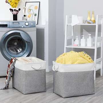 Bidtakay Large Storage Bins for Clothes Fabric Deep Baskets for Organizing Set of 2 Grey Fabric Pant...