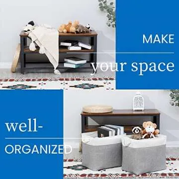 Bidtakay Large Fabric Storage Bins Set of 2 Grey