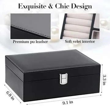 COOYUY Jewelry Box for Women Girls Wife Ideal Gift, Double Layer Jewelry Organizer Display Earrings Bracelets Rings Necklaces, PU Leather & Soft Velvet Lined Jewelry Storage Case, Black