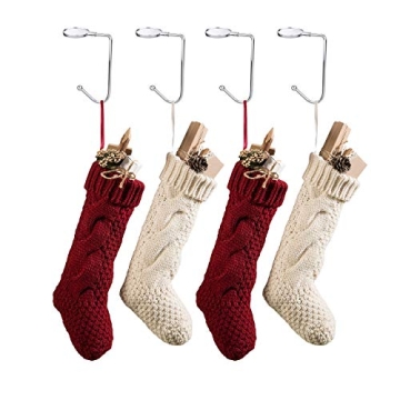 Komotu 4 Pieces Christmas Stocking Holders Mantel Hooks Hanger Christmas Safety Hang Grip Stockings Clip for Christmas Party Decoration, Silver