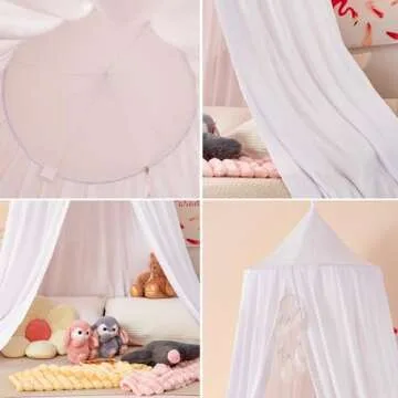 dix-rainbow Princess Bed Canopy for Kids Baby Bed, Round Dome Kids Reading Nook Indoor Outdoor House Tent Hanging Decoration Cotton Canvas White