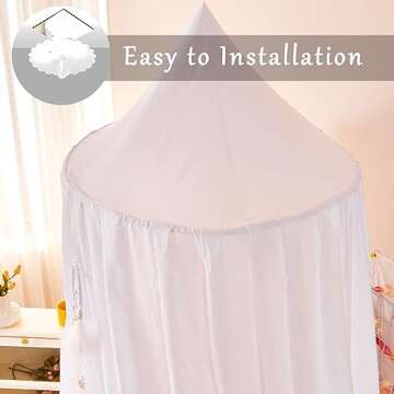 dix-rainbow Princess Bed Canopy for Kids Baby Bed, Round Dome Kids Reading Nook Indoor Outdoor House Tent Hanging Decoration Cotton Canvas White