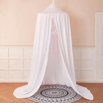 dix-rainbow Princess Bed Canopy for Kids Baby Bed, Round Dome Kids Reading Nook Indoor Outdoor House Tent Hanging Decoration Cotton Canvas White