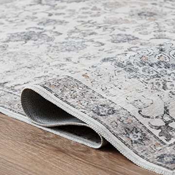jinchan Runner Rug 2x6 Washable Hallway Rug Vintage Indoor Thin Retro Floor Cover Distressed Gray Floral Country Lightweight Non Slip Carpet for Entryway Bathroom Kitchen Bedroom Living Room Grey
