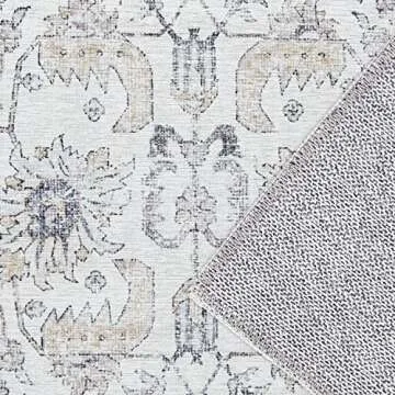 jinchan Runner Rug 2x6 Washable Hallway Rug Vintage Indoor Thin Retro Floor Cover Distressed Gray Floral Country Lightweight Non Slip Carpet for Entryway Bathroom Kitchen Bedroom Living Room Grey