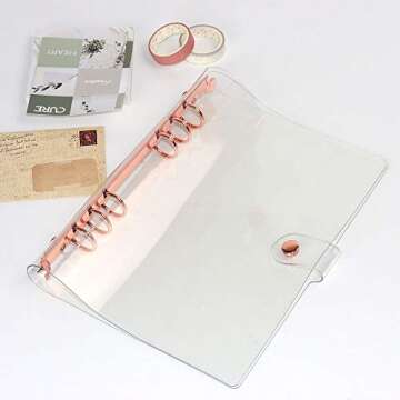 Multibey A5 A6 6-Rings Binder Rings Journal Soft Clear Cover Transparent Shell for Loose Leaf Spiral Book Planner DIY Scrapbook Notebook (Rose Gold, A5)