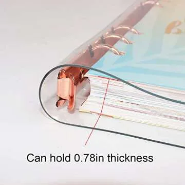 Multibey A5 A6 6-Rings Binder Rings Journal Soft Clear Cover Transparent Shell for Loose Leaf Spiral Book Planner DIY Scrapbook Notebook (Rose Gold, A5)