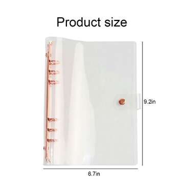 Multibey A5 A6 6-Rings Binder Rings Journal Soft Clear Cover Transparent Shell for Loose Leaf Spiral Book Planner DIY Scrapbook Notebook (Rose Gold, A5)