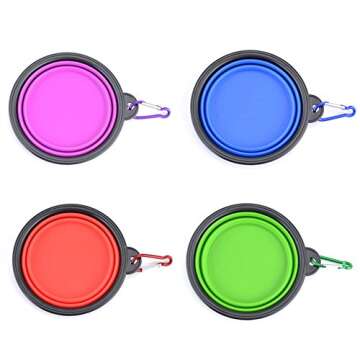 Collapsible Dog Bowls - 4 Pack, Portable Travel Water and Food Bowl with Carabiner Clip for Dogs and...