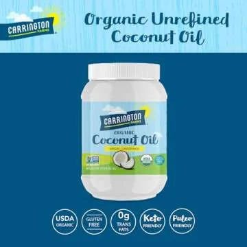 Carrington Farms Organic Virgin Cold Pressed Coconut Oil for Cooking, Unrefined & Nutrient Dense, MCT Oil for Hair & Skin, Non-GMO, Vegan & Gluten-Free, Perfect for Baking & Sautéing, 54 Fl Oz