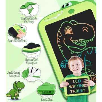 AiTuiTui LCD Writing Tablet Kids Toys for Girls Boys Age 2-3 Gift Ideas, Dinosaur Colorful Doodle Board Educational Learning Toys for Children 3 4 5 6 7 8 Year Old, Toddler Drawing Pad Travel Toys