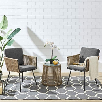 Barton 3 Pieces Wicker Chair Set w/Glass Table Gray Outdoor Patio Furniture Wicker Rattan Modern Conversation Chat Seating