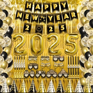 Happy New Year Decorations 2025, New Years Eve Party Supplies for 20 Guests, Including New Years Ban...