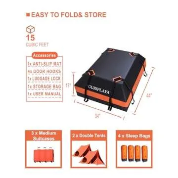 Rooftop Cargo Carrier, Car Roof Cargo Carrier, 15 Cubic Feet Roof Cargo Carrier, Car Roof Storage, Waterproof Car Roof Bag, Cargo Carrier for Top of Vehicle Luggage, Car Top Carrier Without Roof Rack