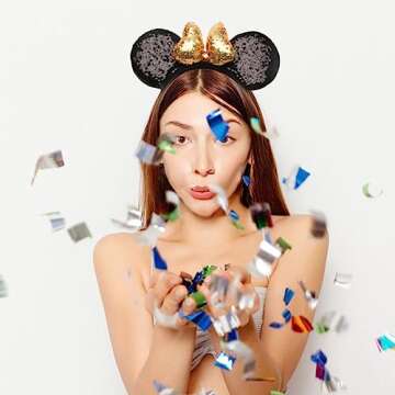 FACHPINT 2pcs Gold/Pink Mouse Ear for Women & Girl, Mouse Ears Adult for Party Decoration Headwear Accessories