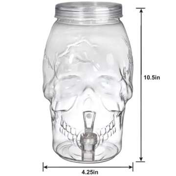 Spooky Skull Clear Plastic Drink Dispenser - 1 Gallon (1 Count) - Unique & Eye-Catching Design Durab...