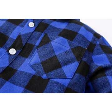SANGTREE Boys Flannel Shirt Long Sleeve Button Down Plaid Shirt Blue Black, 10-11 Years = Tag 170
