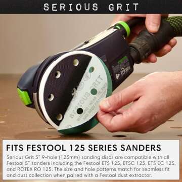 Serious Grit - 5-Inch 9-Hole 120 Grit Sanding Discs - Heavy-Duty Hook & Loop Film Discs - Sandpaper ...